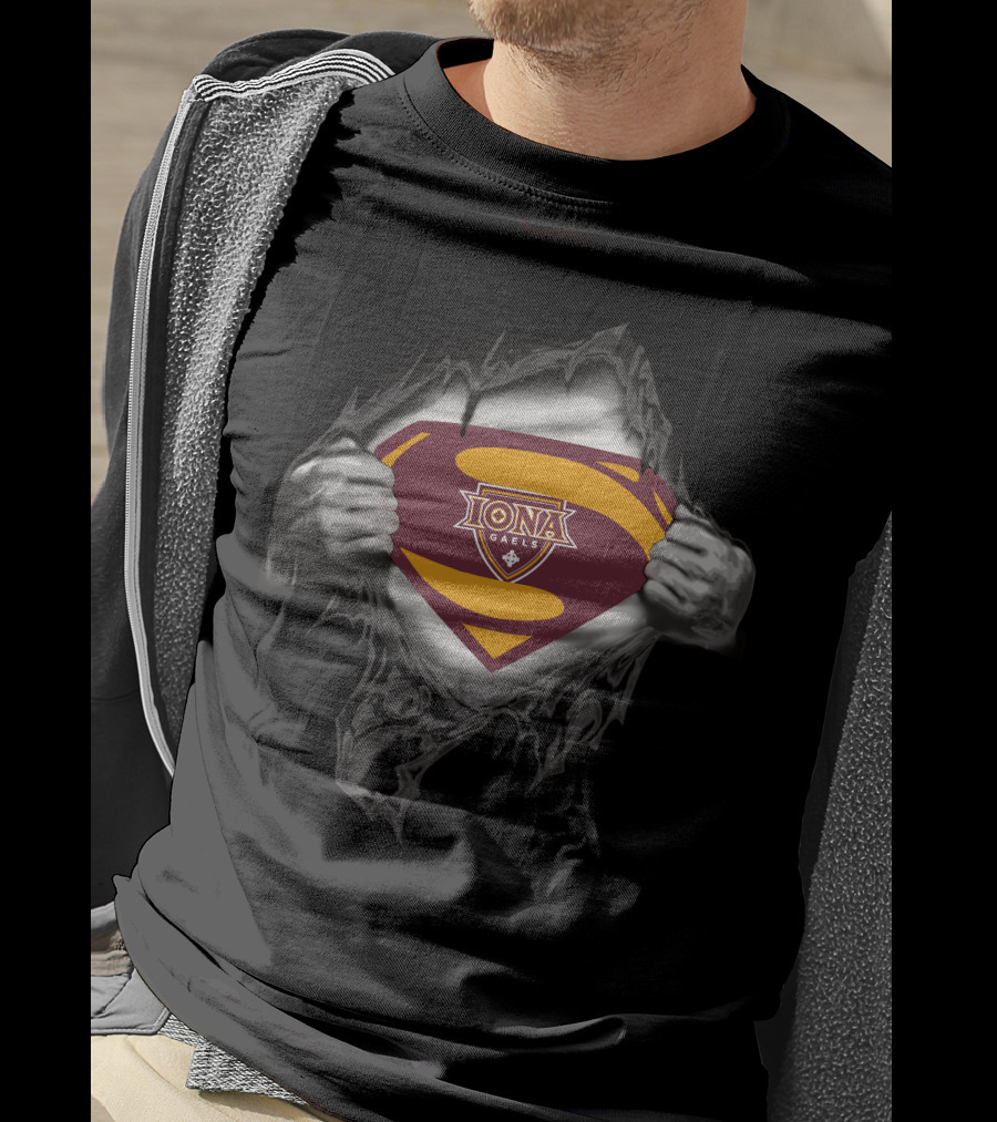 Iona Gaels Superman Logo Rip Chest T-Shirt