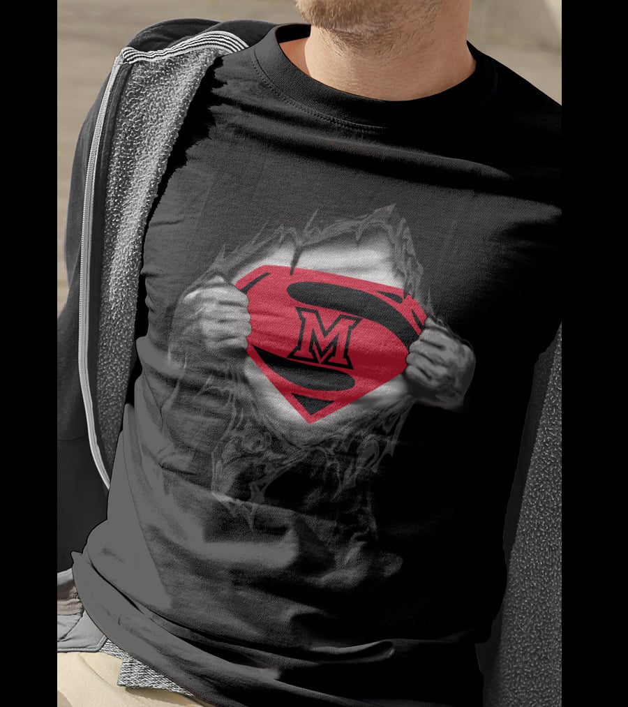 Miami University Superman Symbol With M Logo Inside Rip T-Shirt
