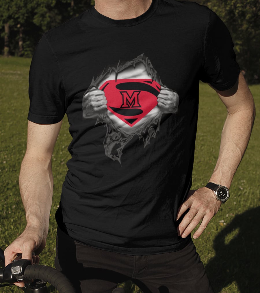 Miami University Superman Symbol With M Logo Inside Rip T-Shirt