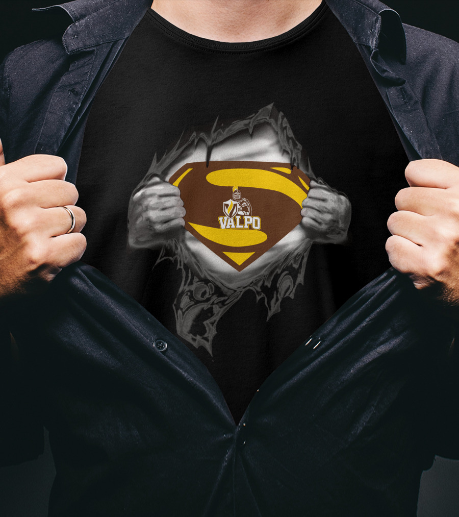 Valpo Superhero Shield With Armor Knight Crest T-Shirt