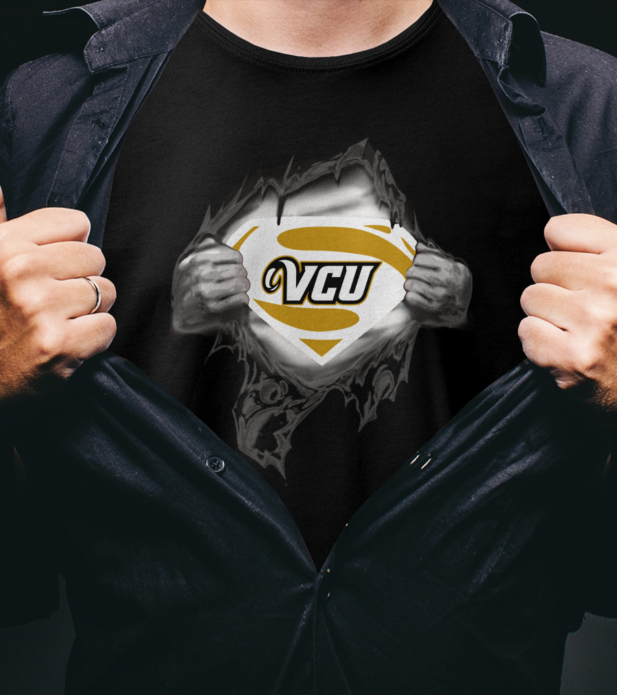 VCU Rams Superman Logo Silver Hands Ripped Chest T-Shirt