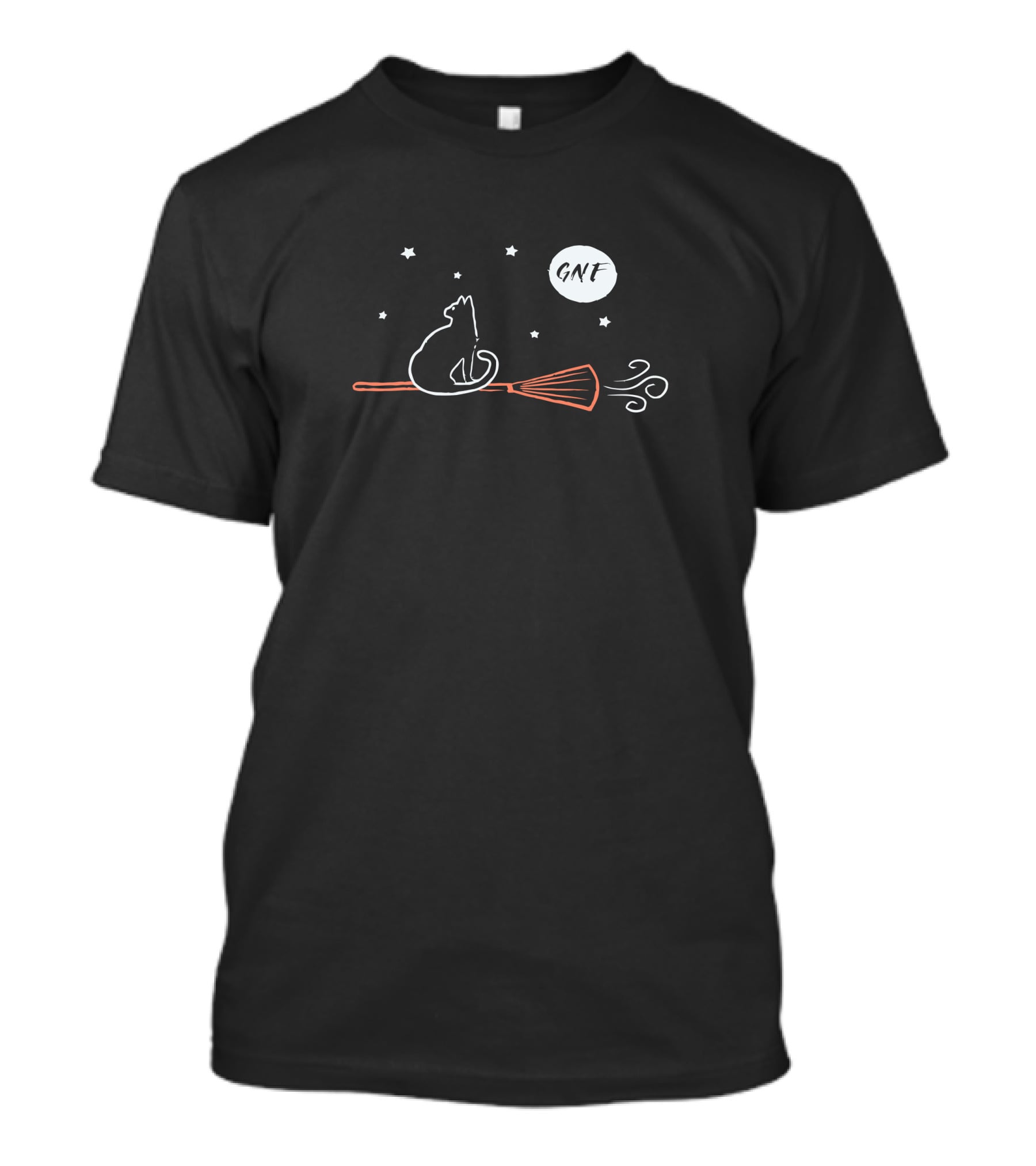 George Not Found GNF Halloween Cat On Broom With Stars T-Shirt