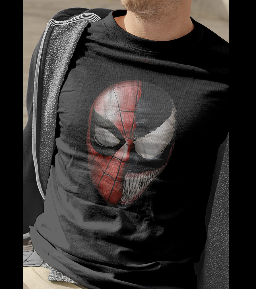 Venom Spidey Faces Split Mask Spider-Man Avengers Villain Comic Book T-Shirt