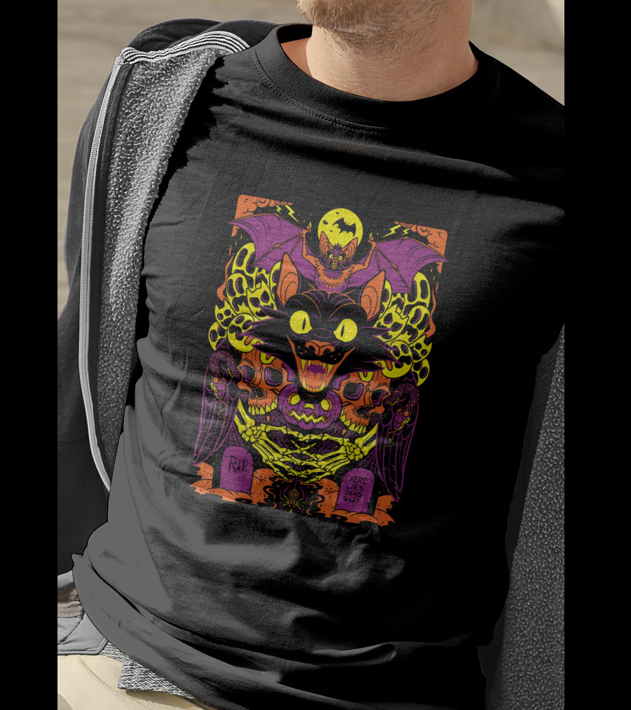 Stablercake Halloween Every Day R.I.P Here Lies Dead Guy Skull And Bat T-Shirt