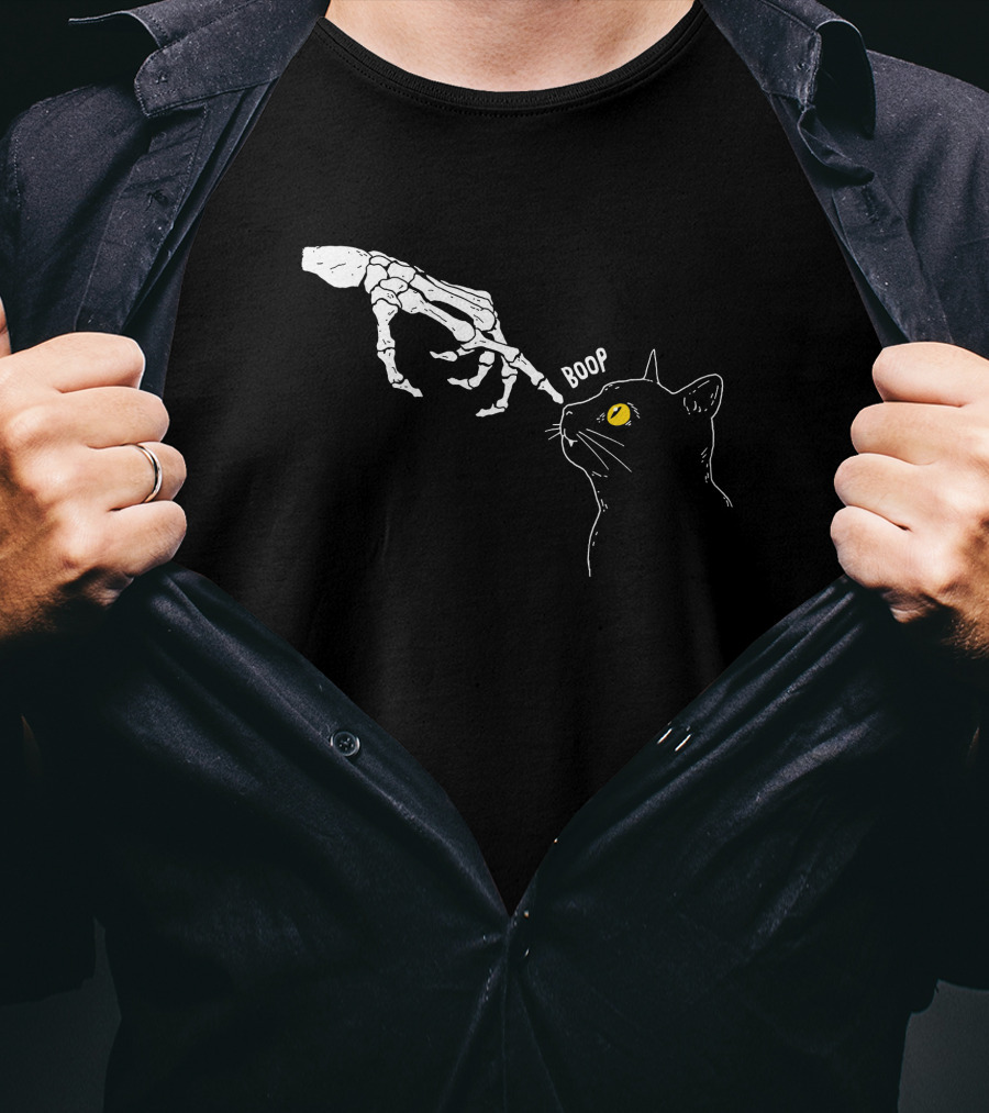 Arm The Animals Boop Spooky Cat Skeleton Hand T-Shirt