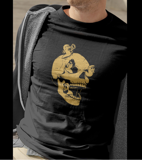Sweet Skull Gold Variant With Worms And Cartoon Characters T-Shirt