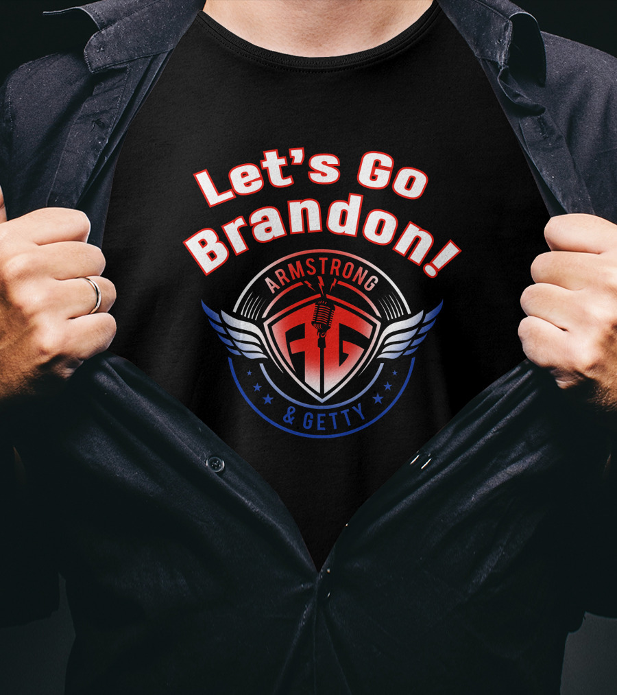 Let's Go Brandon Armstrong And Getty Podcasts Microphone Wings Emblem T-Shirt