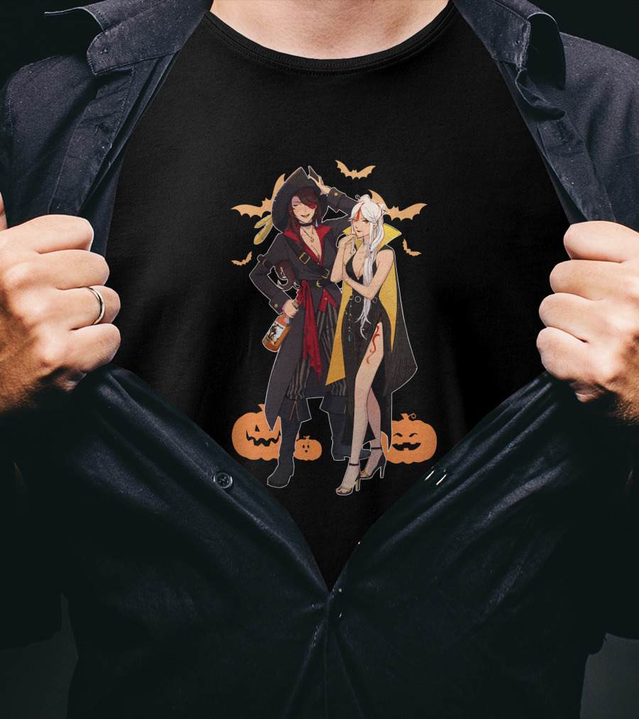 Twee Teez Halloween Couple With Pumpkins And Bats T-Shirt
