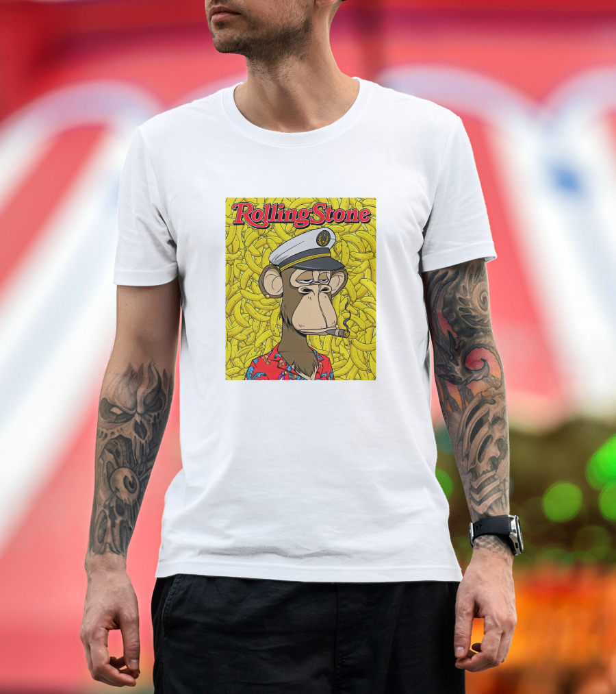 Rolling Stone Store Bored Ape Captain with Bananas Background T-Shirt