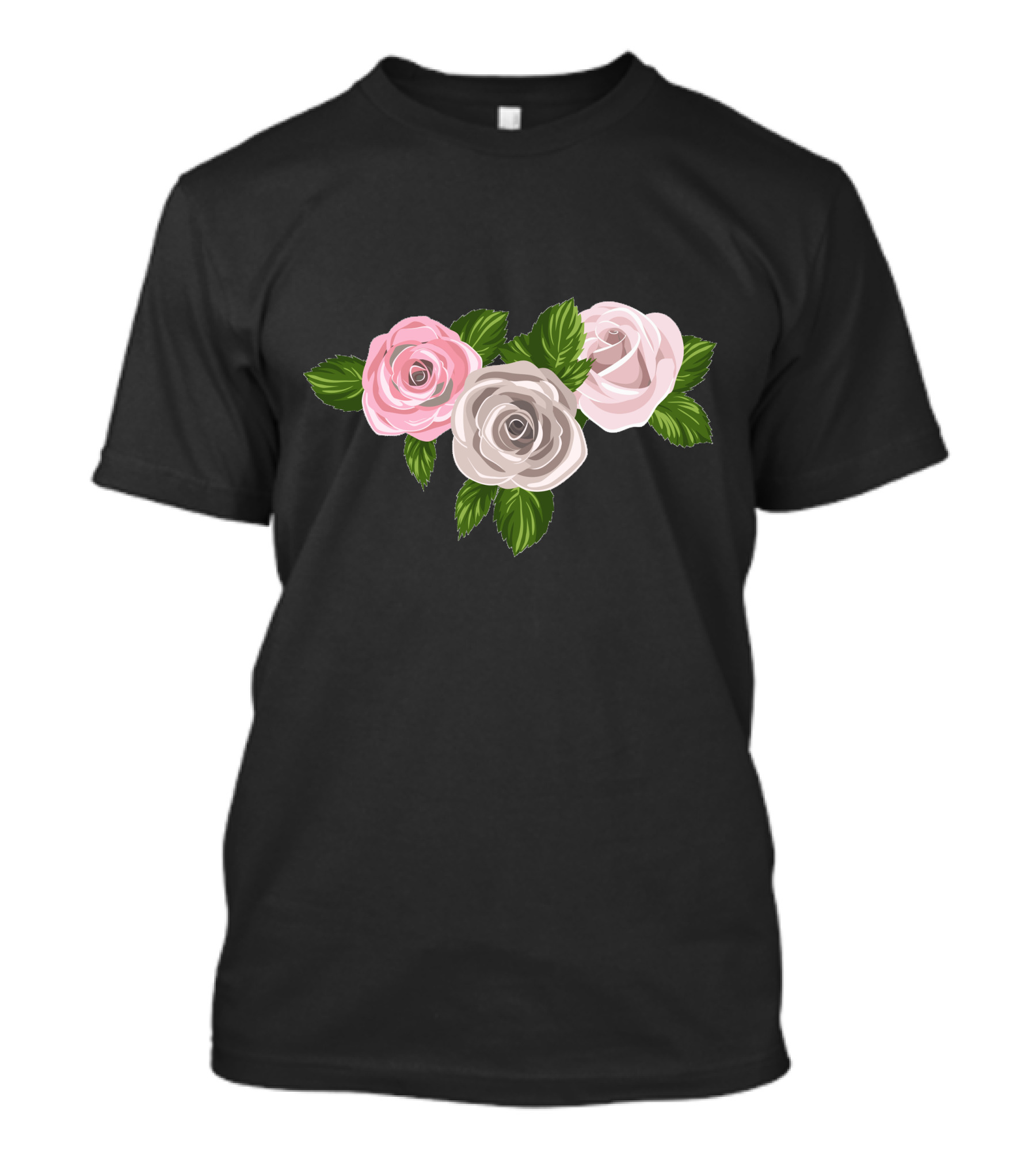 White And Pink Roses With Green Leaves T-Shirt