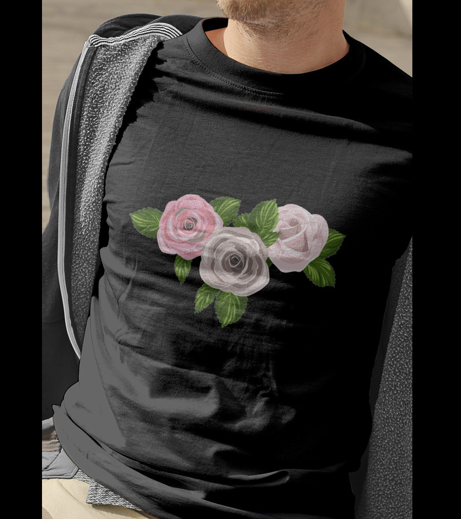 White And Pink Roses With Green Leaves T-Shirt