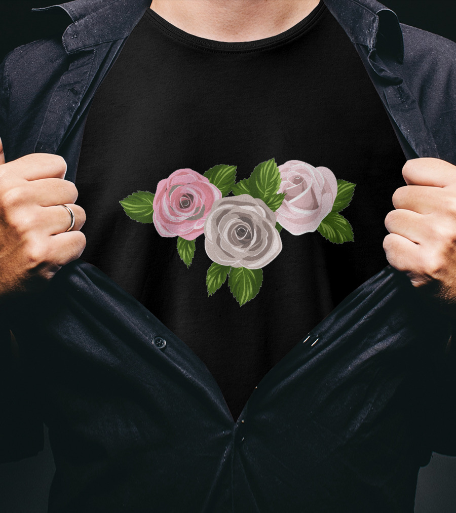White And Pink Roses With Green Leaves T-Shirt