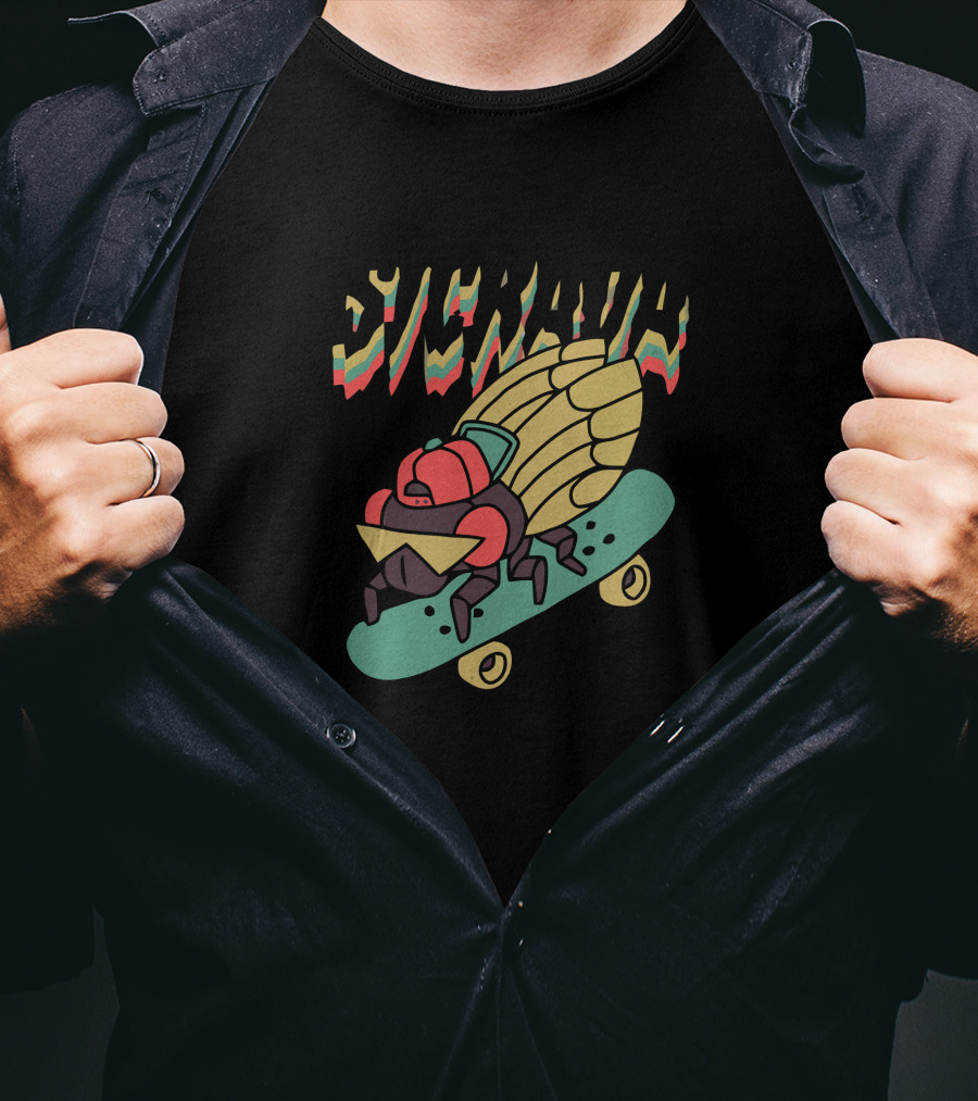 Sickada Sam King Cicada Skateboarding Fun T-Shirt