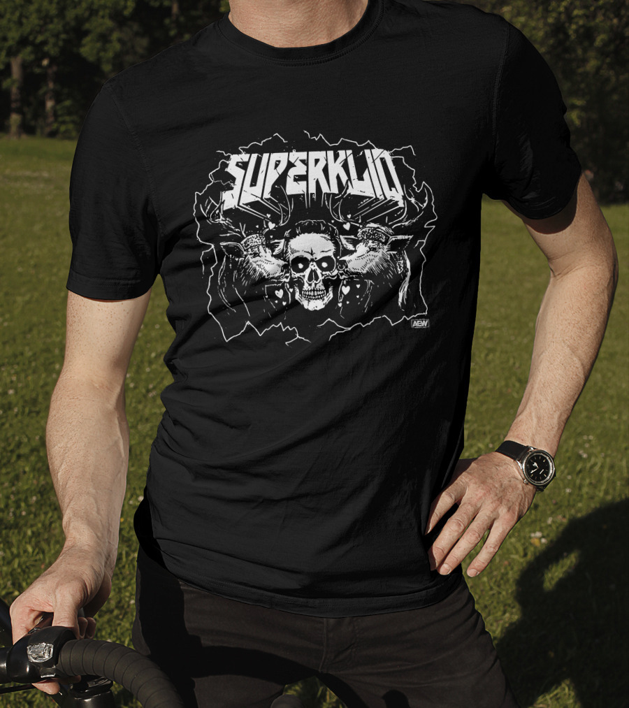 SUPRKLIQ AEW Superkliq Kiss Of Death Skull And Antlers T-Shirt