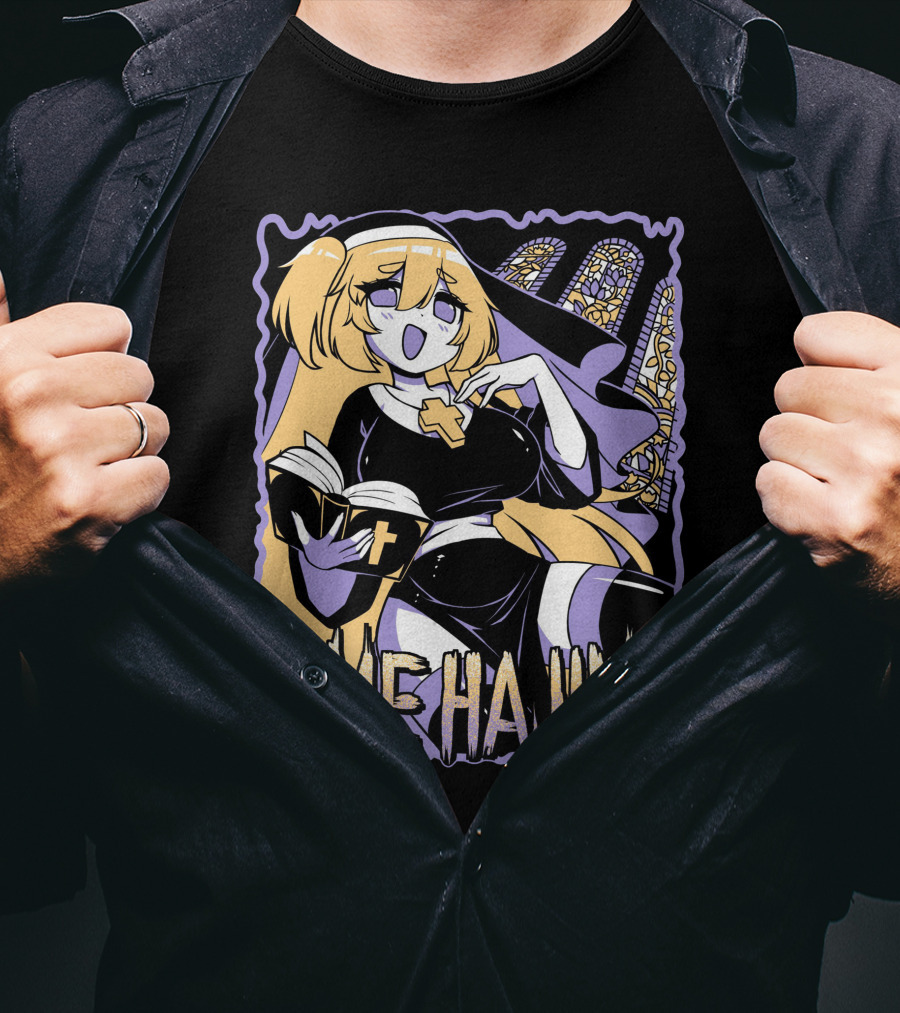 Hime Hajime Vtuber Halloween Nun Cross Book Stained Glass T-Shirt