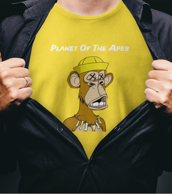 Planet Of The Apes NFT Style Yellow Hat Cross-Eyed Ape T-Shirt