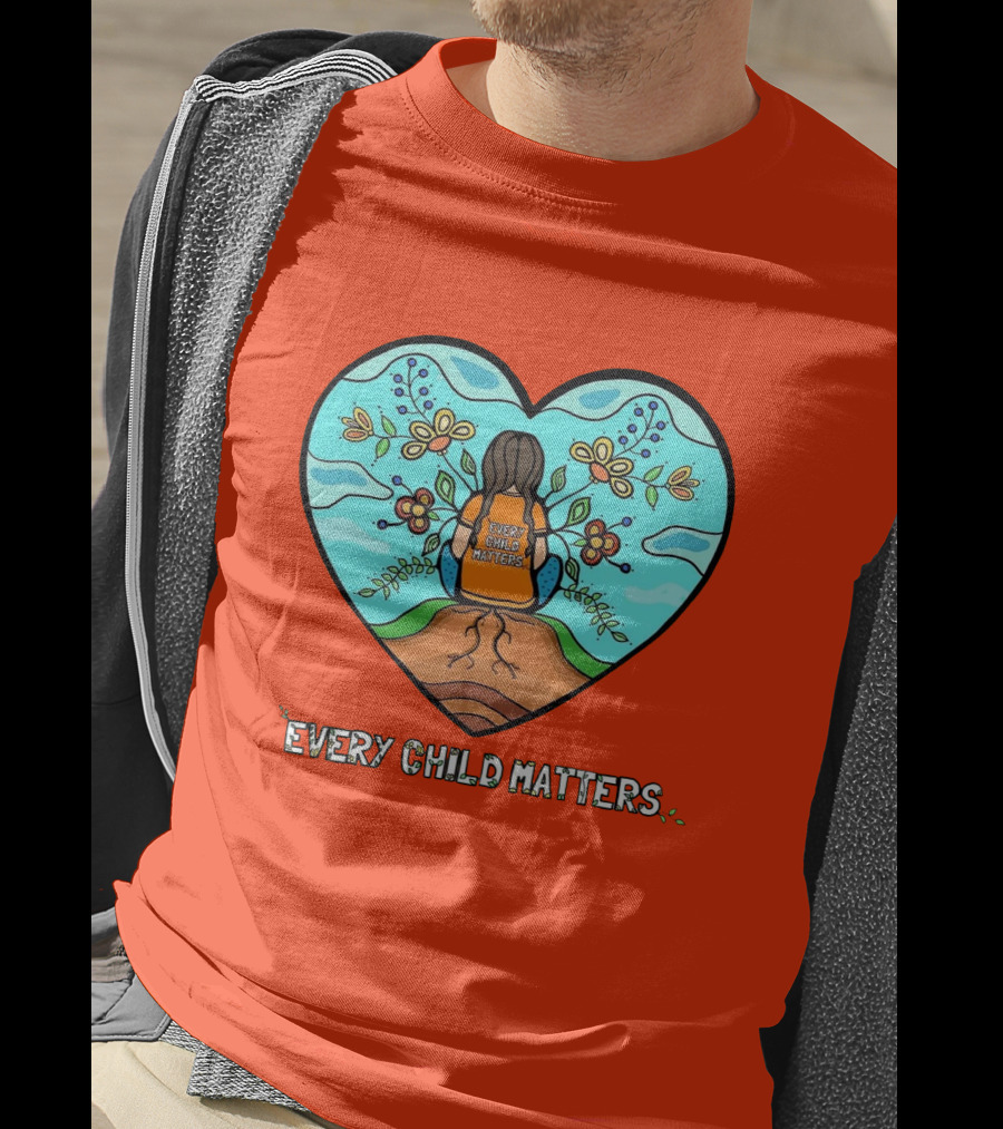 Every Child Matters Heart Design With Orange Background T-Shirt
