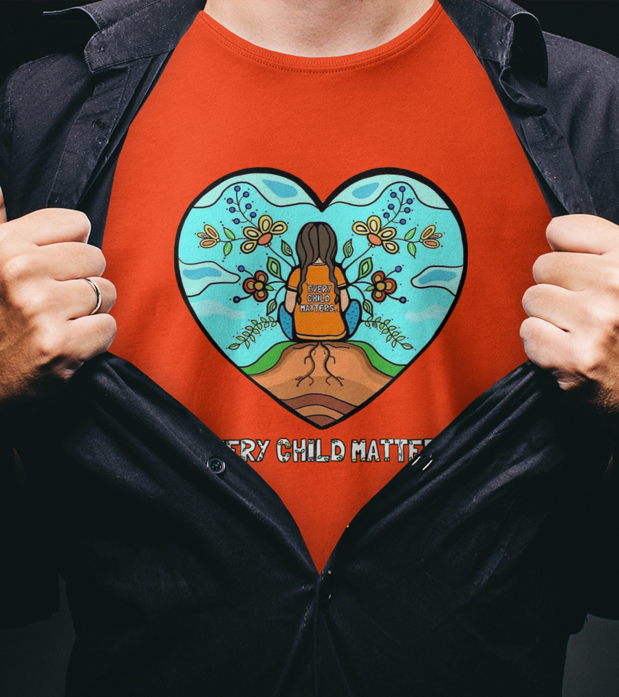 Every Child Matters Heart Design With Orange Background T-Shirt