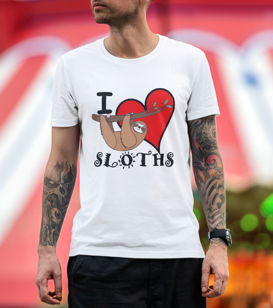 I Love Sloths Heart Hanging Sloth T-Shirt
