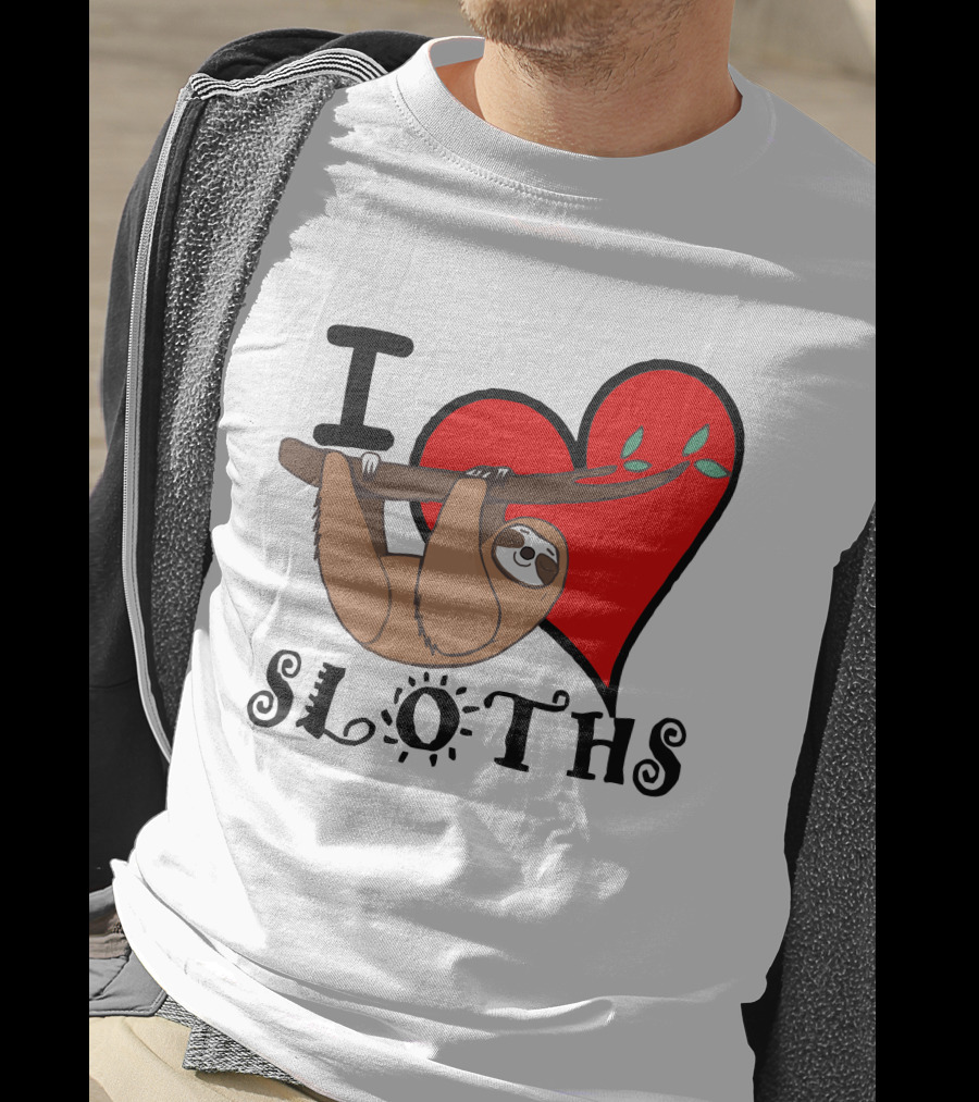 I Love Sloths Heart Hanging Sloth T-Shirt
