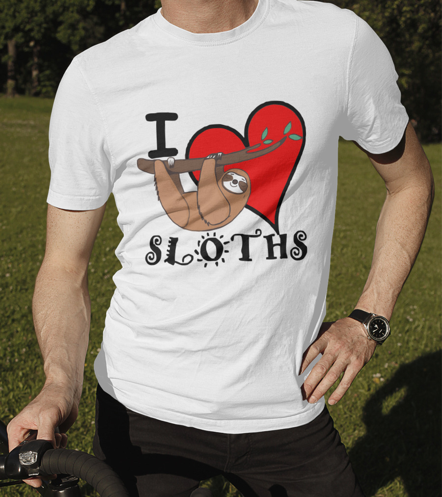 I Love Sloths Heart Hanging Sloth T-Shirt