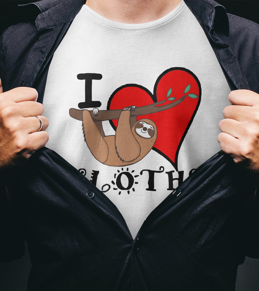 I Love Sloths Heart Hanging Sloth T-Shirt