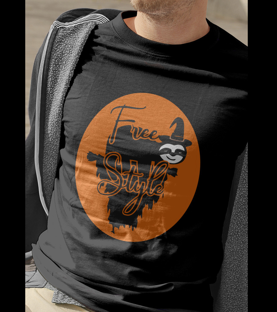 Free Style Halloween Sloth With Witch Hat In Orange Oval T-Shirt
