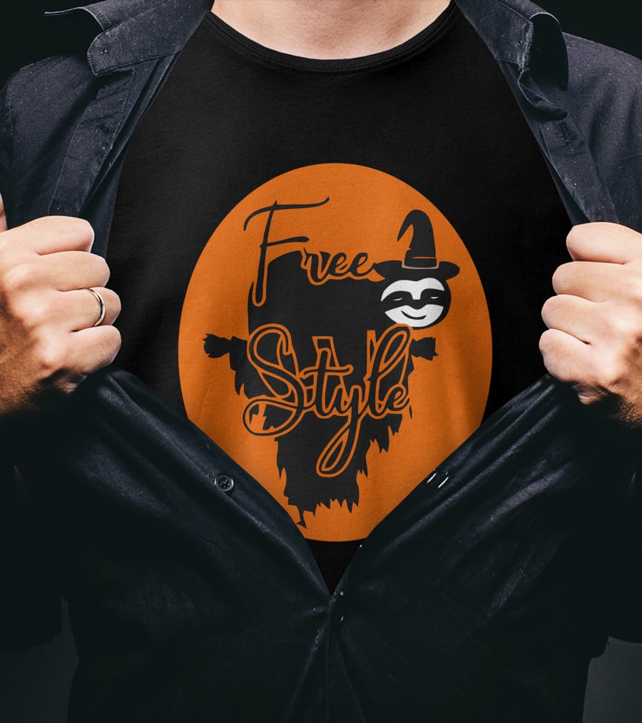 Free Style Halloween Sloth With Witch Hat In Orange Oval T-Shirt