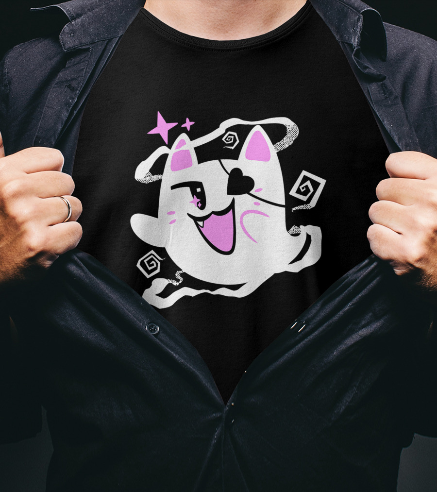 Shark Robot Merch Halloween Goro Ghost Cat With Eye Patch And Stars T-Shirt