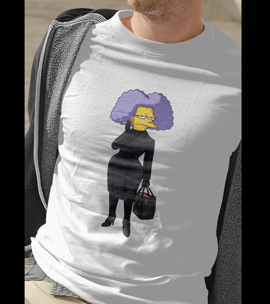 Selma Bouvier In 3D Double Breasted Coat Holding Bag T-Shirt
