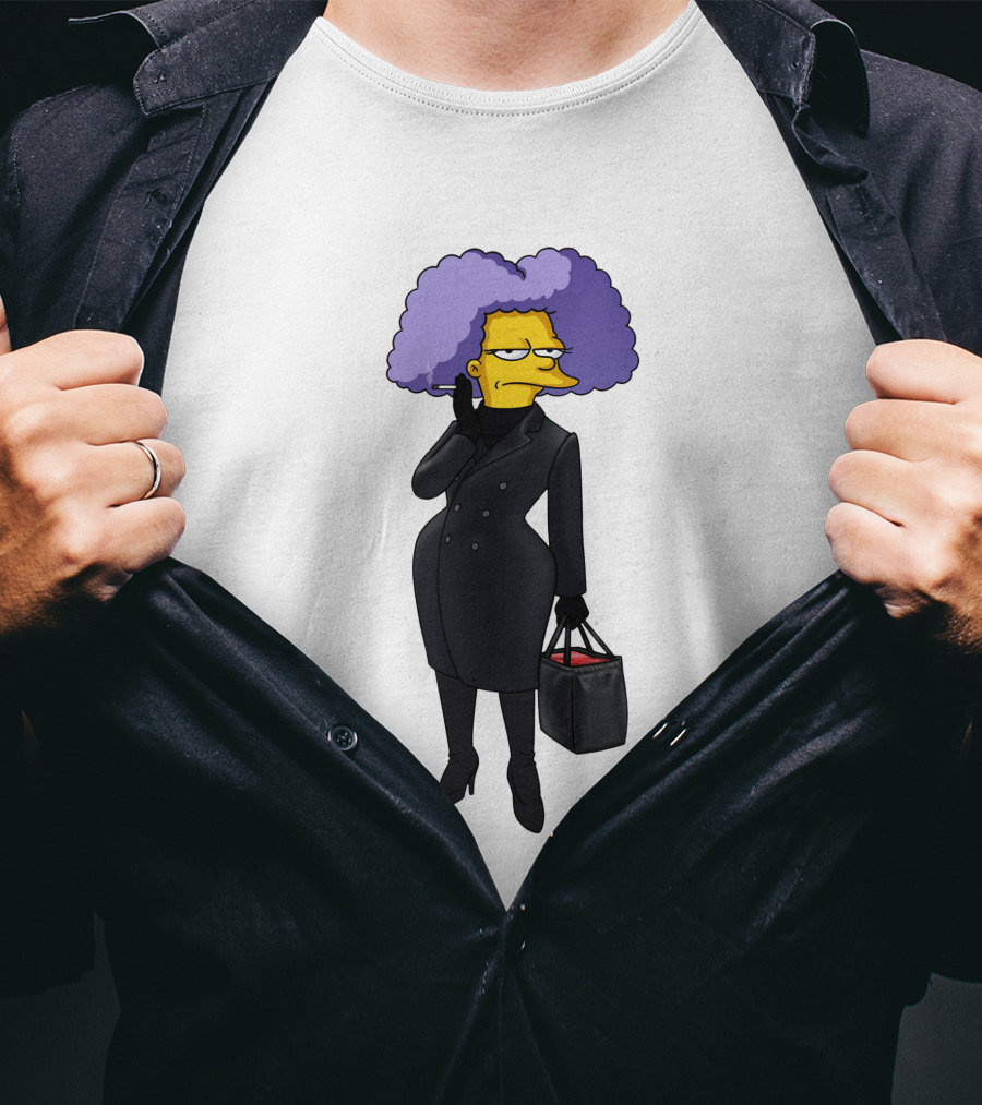 Selma Bouvier In 3D Double Breasted Coat Holding Bag T-Shirt