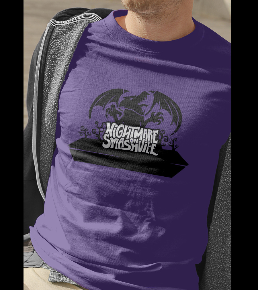 Nightmare On Smashville Purple Design Featuring Dragon And Tiny Syd Halloween T-Shirt