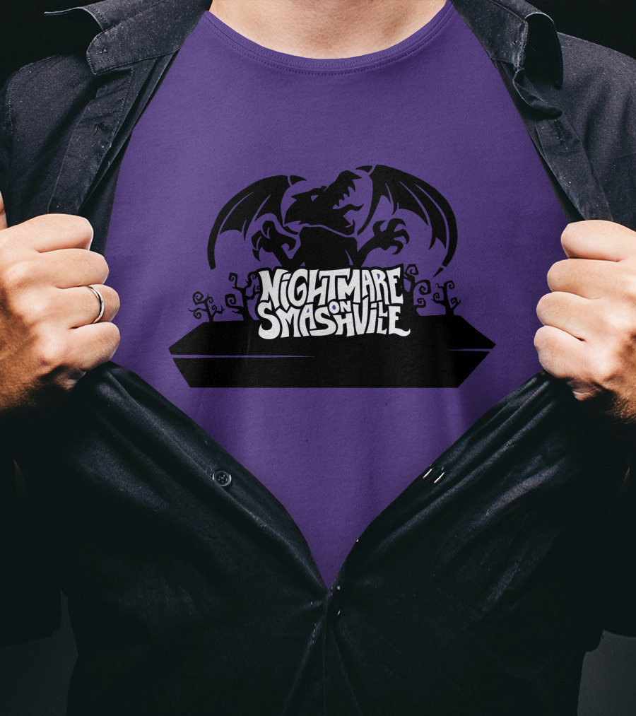 Nightmare On Smashville Purple Design Featuring Dragon And Tiny Syd Halloween T-Shirt