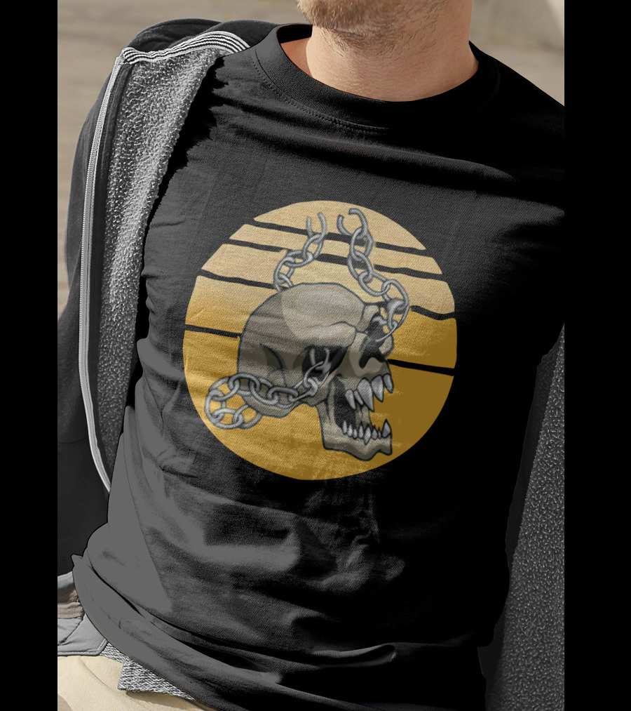 Trick Or Treat Creepy Skull With Chains Halloween Skeleton T-Shirt