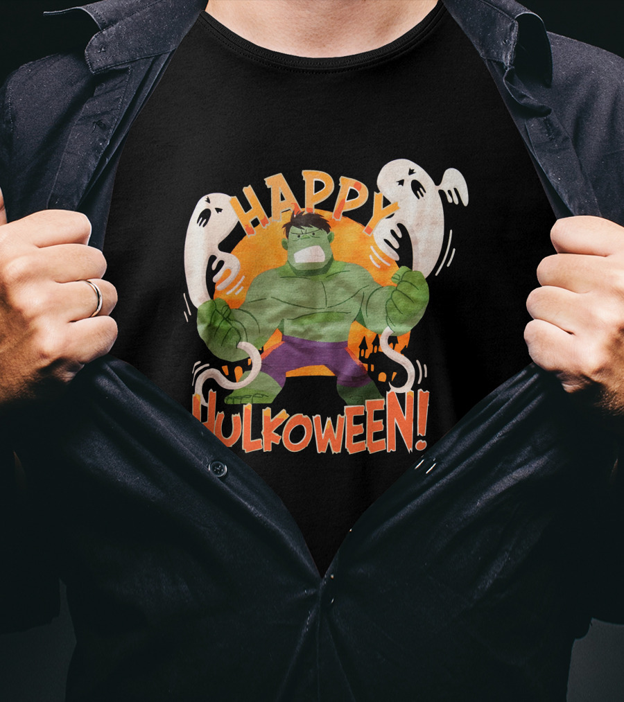 Happy Hulkoween Incredible Hulk Halloween Ghosts And Pumpkins T-Shirt