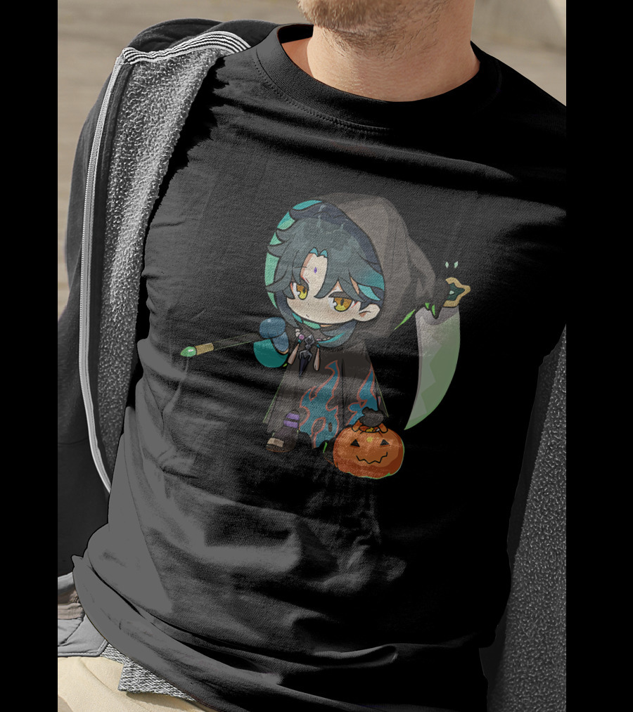Happy Halloween Genshin Impact Xiao Pumpkin Lantern Ghost Hood T-Shirt