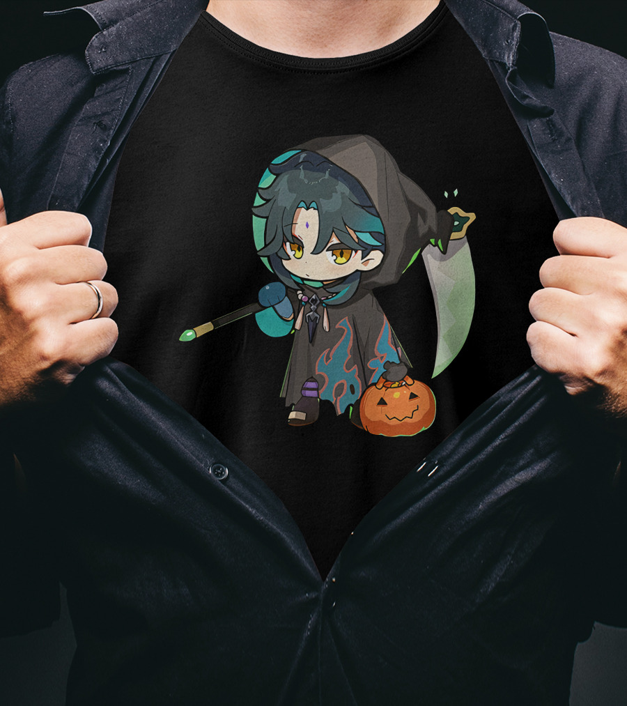 Happy Halloween Genshin Impact Xiao Pumpkin Lantern Ghost Hood T-Shirt