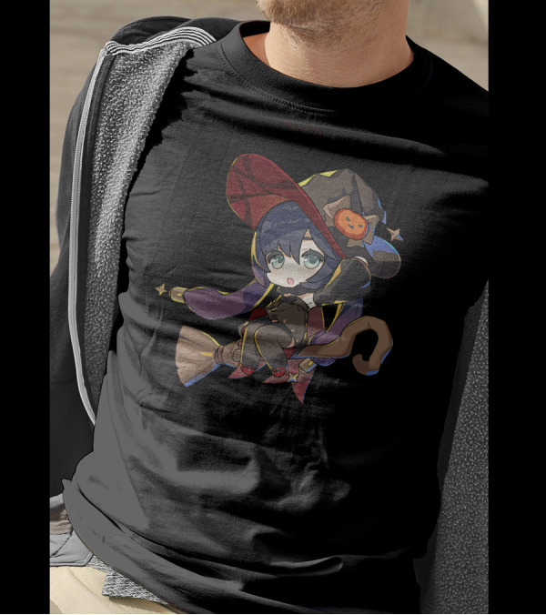Ae Entropy Happy Halloween Genshin Impact Mona Witch Broom Pumpkin Hat T-Shirt