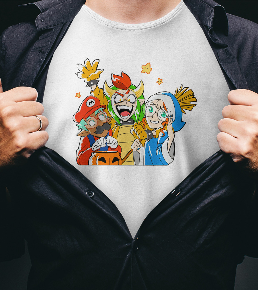 Bowser Mario And Princess Peach Celebrate Happy Halloween T-Shirt