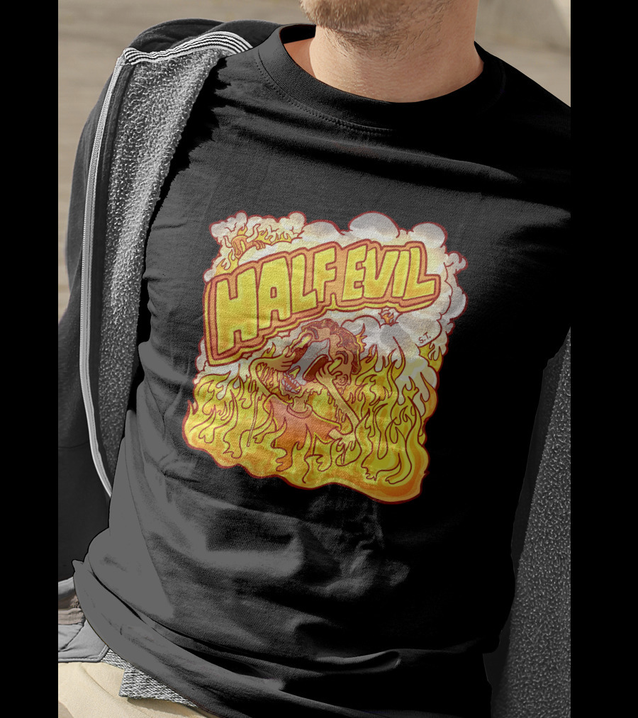 Half Evil 333 Flaming Fire Pit Creature T-Shirt