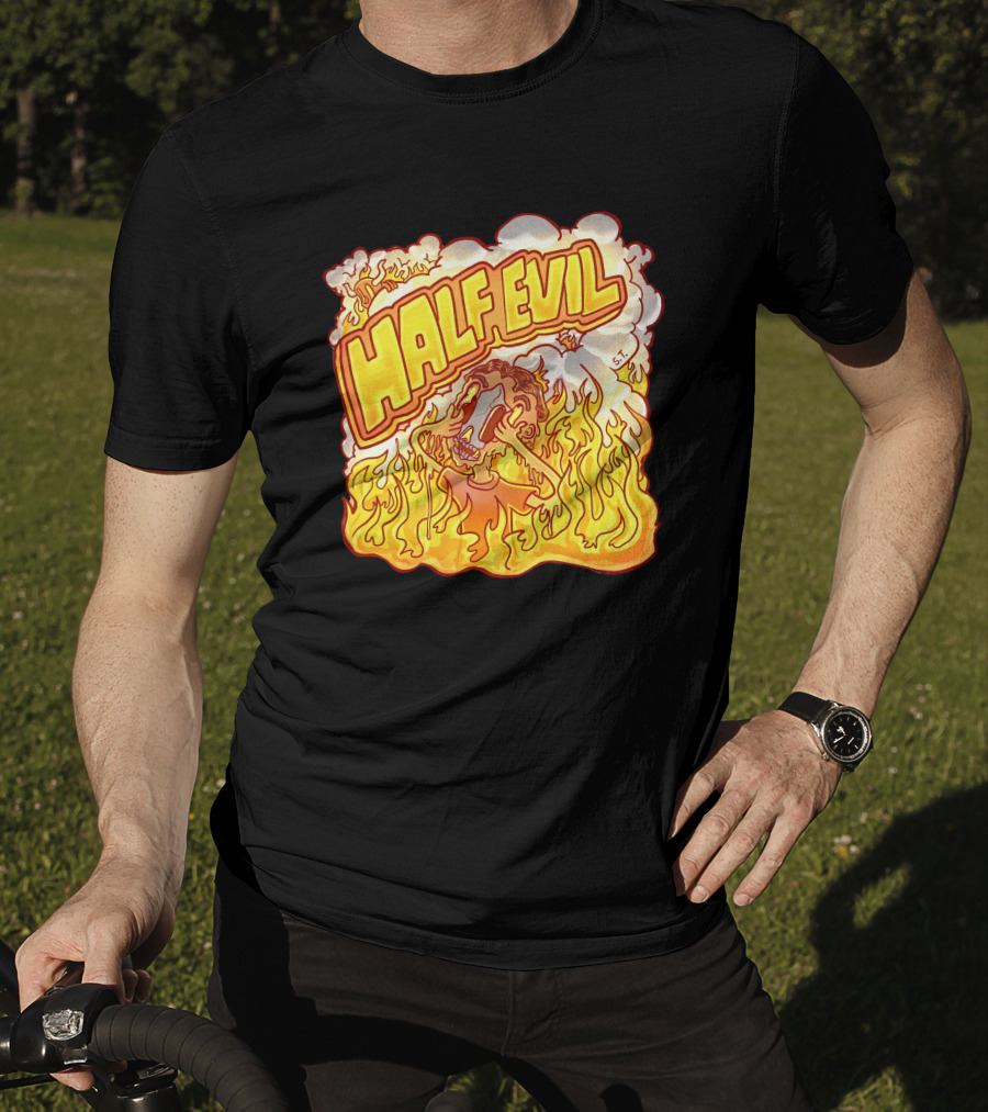 Half Evil 333 Flaming Fire Pit Creature T-Shirt