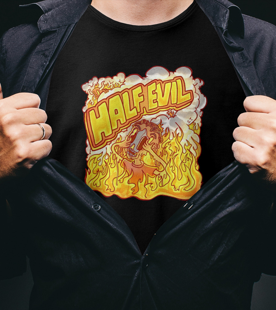 Half Evil 333 Flaming Fire Pit Creature T-Shirt