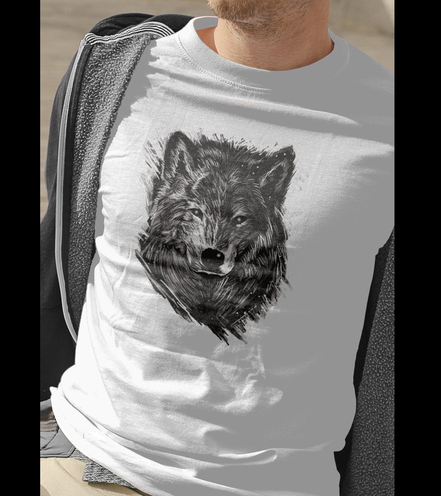 Wolf Sketch Black And White Drawing T-Shirt