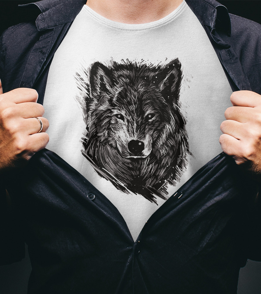 Wolf Sketch Black And White Drawing T-Shirt