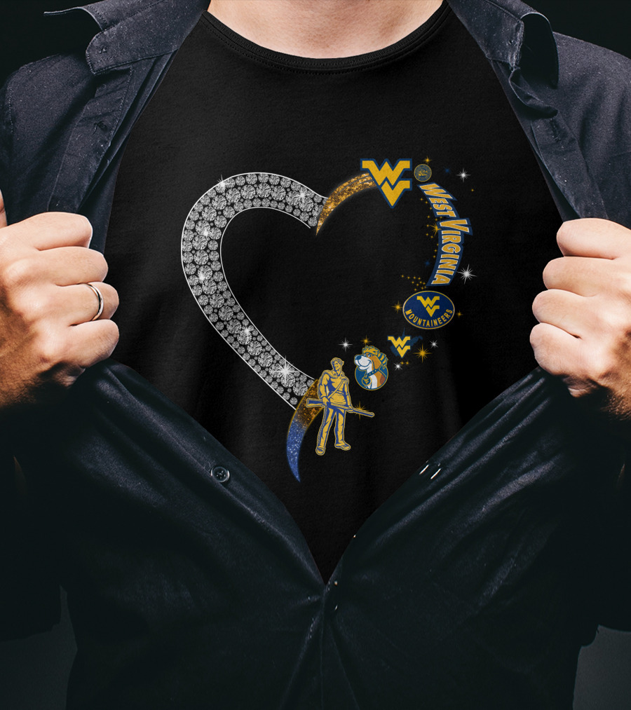 WVM Heart West Virginia Mountaineers Diamond Logo And Mascot T-Shirt