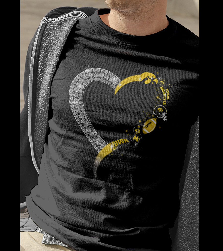 Iowa Hawkeyes Heart Logo Football Themed T-Shirt