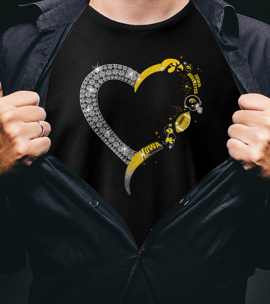 Iowa Hawkeyes Heart Logo Football Themed T-Shirt