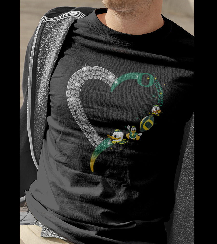 OD Heart Oregon Ducks Sparkling Heart Puddles Football T-Shirt