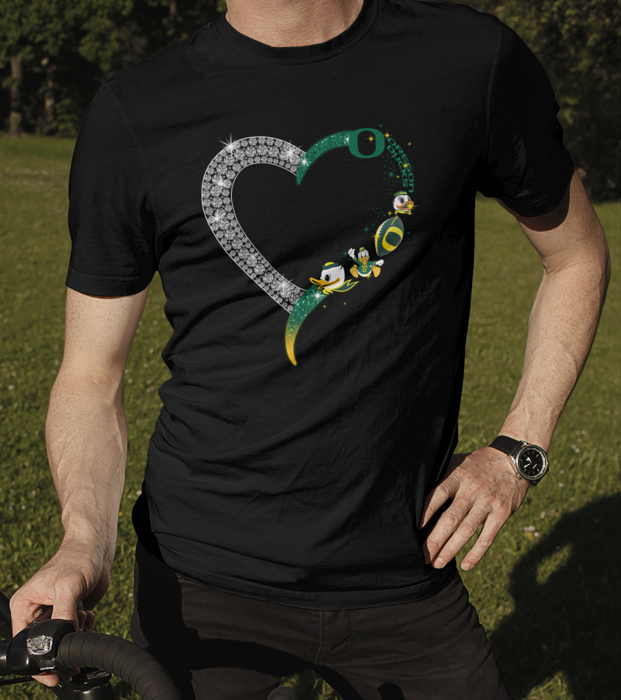 OD Heart Oregon Ducks Sparkling Heart Puddles Football T-Shirt