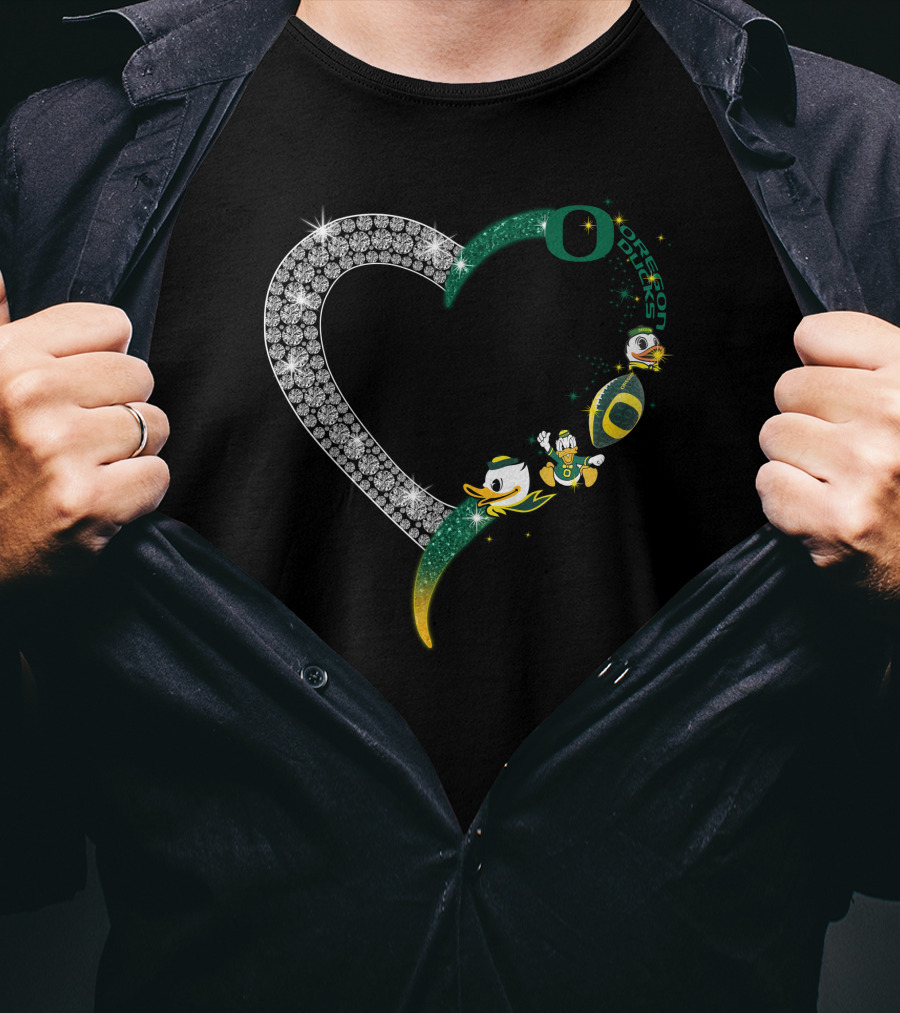 OD Heart Oregon Ducks Sparkling Heart Puddles Football T-Shirt